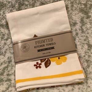 Fall yellow brown pink Floral Printed Cotton Kitchen Towels Set of 2 NWT 18”x28”